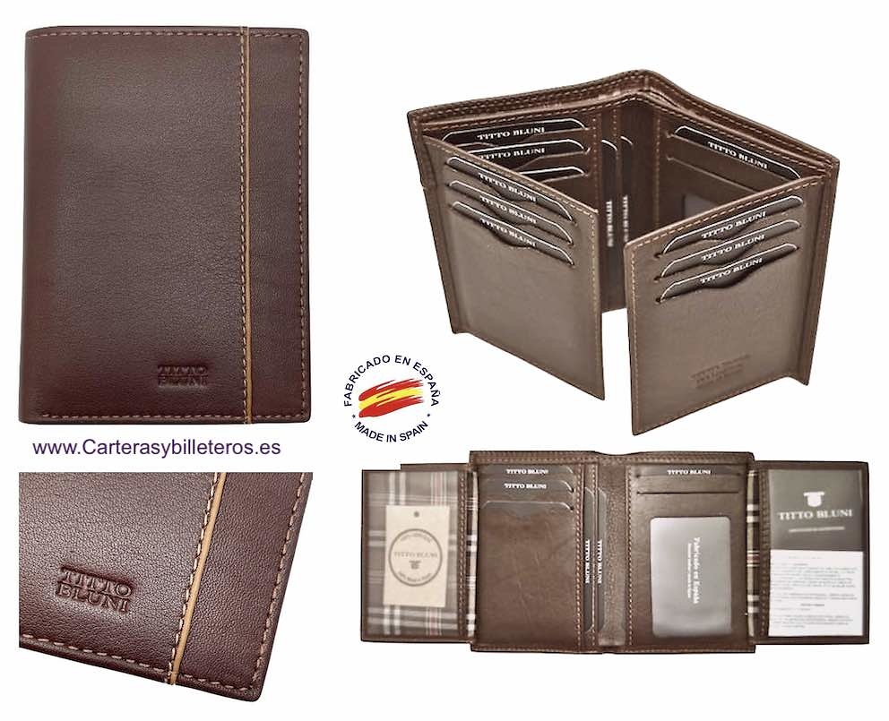 PORTEFEUILLE HOMME TITTO BLUNI CUIR DE LUXE AVEC DE MONNAIE 16 CARTES 