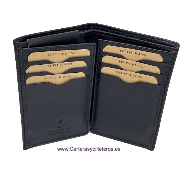 PORTEFEUILLE HOMME TITTO BLUNI CUIR DE LUXE AVEC PORTE 16 CARTES CHEVRON GRAVÉ 