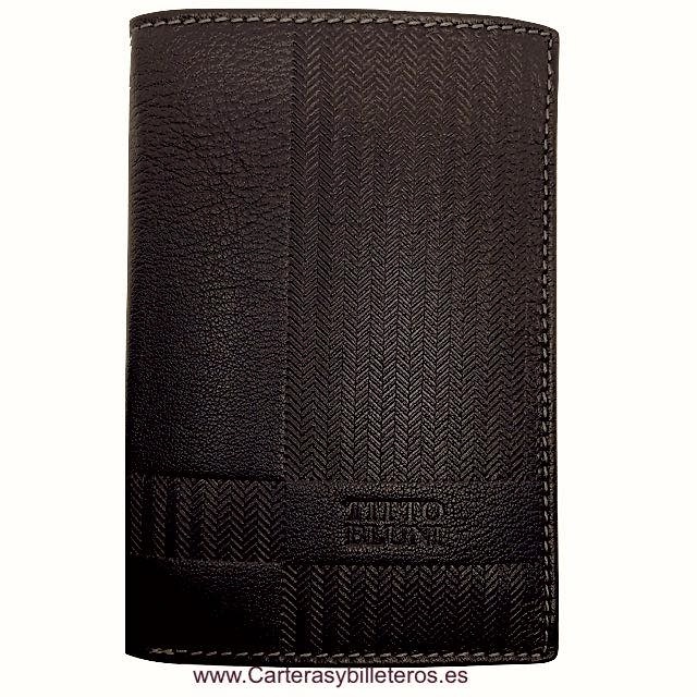 PORTEFEUILLE HOMME TITTO BLUNI CUIR DE LUXE AVEC PORTE 16 CARTES CHEVRON GRAVÉ 