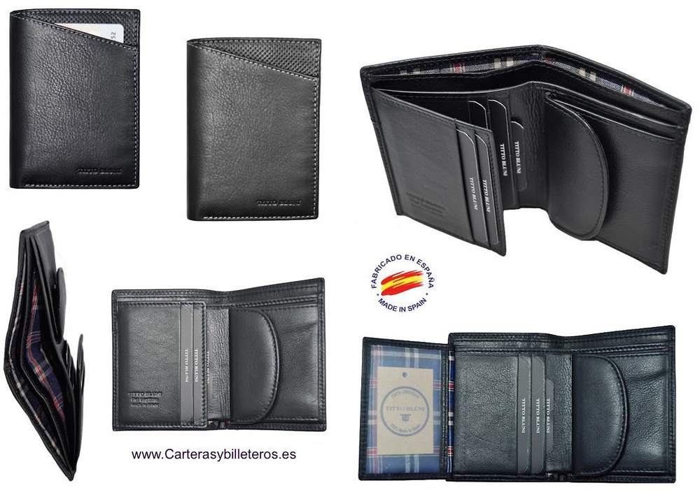 PORTEFEUILLE HOMME TITTO BLUNI CUIR DE LUXE AVEC PORTE-MONNAIE GRAPHITEC 