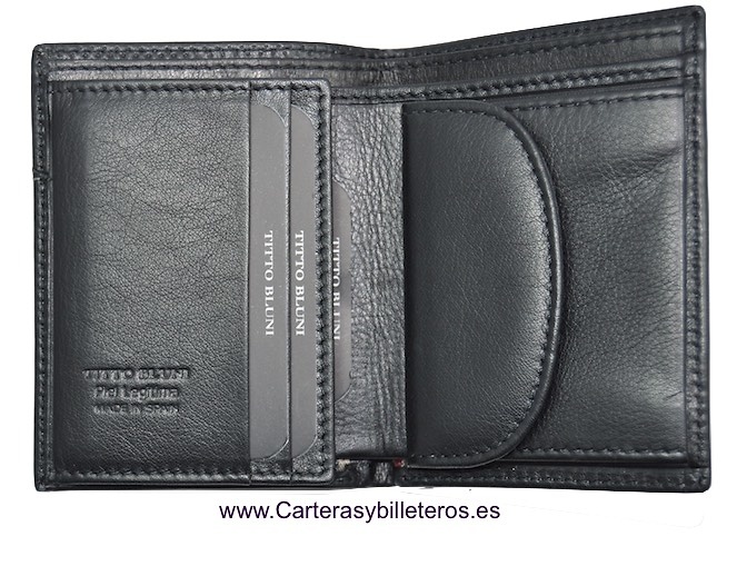 PORTEFEUILLE HOMME TITTO BLUNI CUIR DE LUXE AVEC PORTE-MONNAIE GRAPHITEC 