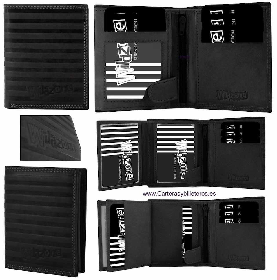 Porte-cartes homme en cuir super noir avec double portefeuille pour de nombreuses cartes 