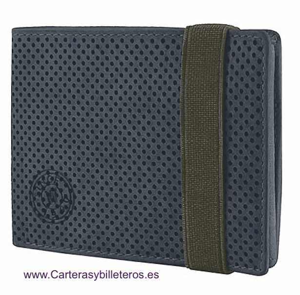 PORTEFEUILLE POUR HOMME PORTEFEUILLE AVEC FERMETURE ÉLASTIQUE ET ANTIDÉRAPANT EN CUIR MULTI PERFORÉ 