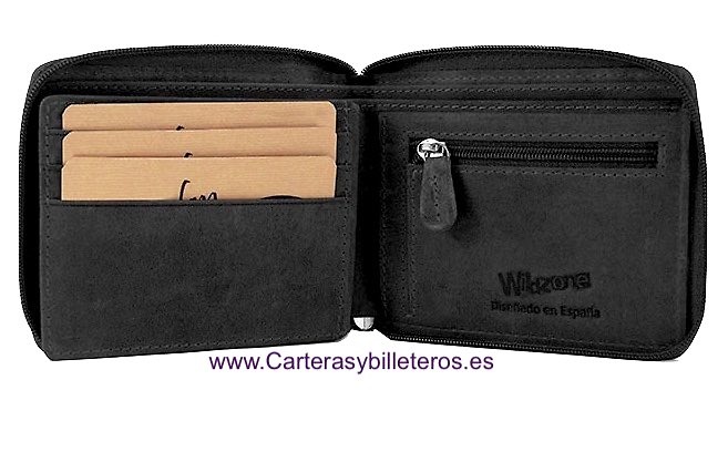 PORTEFEUILLE POUR HOMMES AVEC FERMETURE À GLISSIÈRE AVEC PORTE-MONNAIE ET PORTE-CARTES PAR WILDZONE 