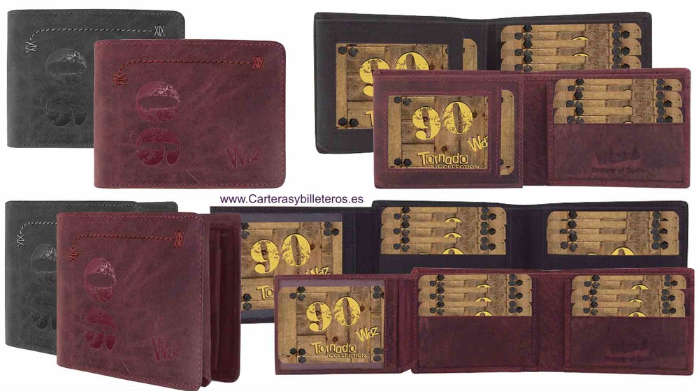 PORTEFEUILLE RÉTRO 90'S POUR HOMME PORTE-CARTES EN CUIR VIEILLI 