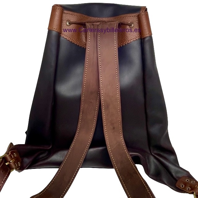 SAC À DOS EN CUIR CIRÉ ET CUIR AVEC DOUBLURE INTÉRIEURE IMPERMÉABLE 