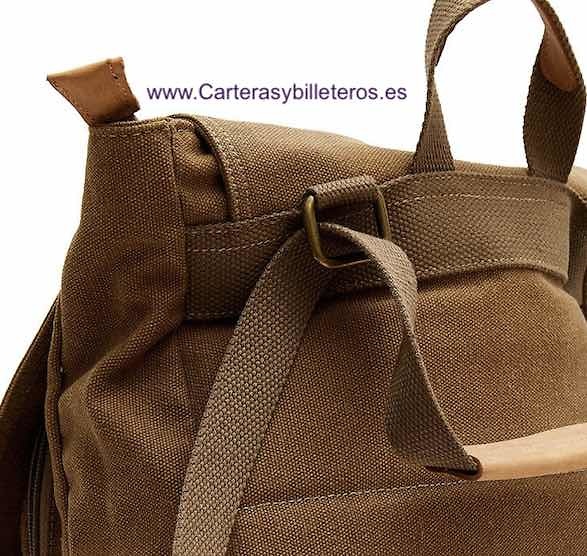 SAC À DOS EN TOILE TRÈS RÉSISTANTE AVEC POCHES ET SANGLES ET POIGNÉES EN CUIR RENFORCÉES AVEC BOUCLES MÉTALLIQUES 