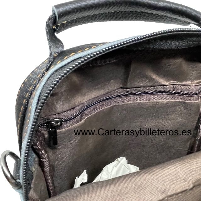 SAC DE PEAU MOYEN POUR LES HOMMES AVEC POIGNÉE ET BANDOULIÈRE 