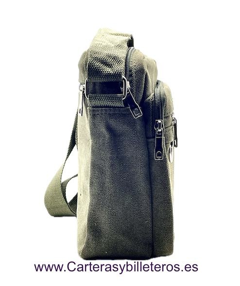 BOLSO HOMBRE DE LONA FUERTE TAMAÑO GRANDE CON 5 BOLSILLOS EN TRES COLORES KHAKI 