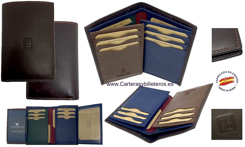 TITTO BLUNI PORTE-CARTES DÉCONTRACTÉ POUR HOMMES EN CUIR LUXE 16 CARTES 