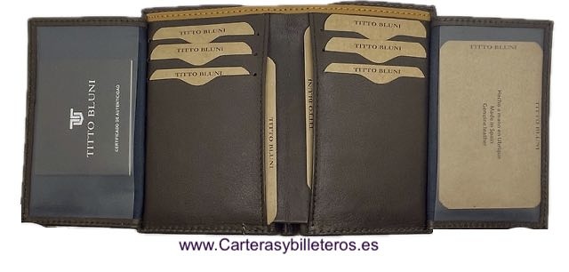 TITTO BLUNI PORTE-CARTES EN CUIR POUR HOMMES TITTO BLUNI POUR 16 CARTES AVEC DOUBLE PORTEFEUILLE 