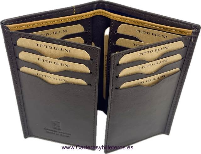 TITTO BLUNI PORTE-CARTES EN CUIR POUR HOMMES TITTO BLUNI POUR 16 CARTES AVEC DOUBLE PORTEFEUILLE 