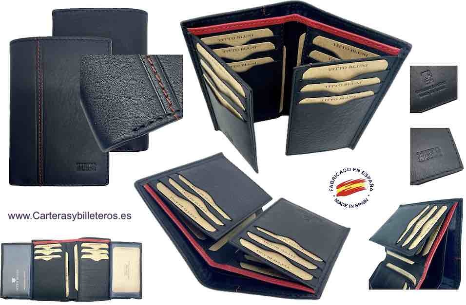 TITTO BLUNI PORTE-CARTES EN CUIR POUR HOMMES TITTO BLUNI POUR 16 CARTES AVEC DOUBLE PORTEFEUILLE 