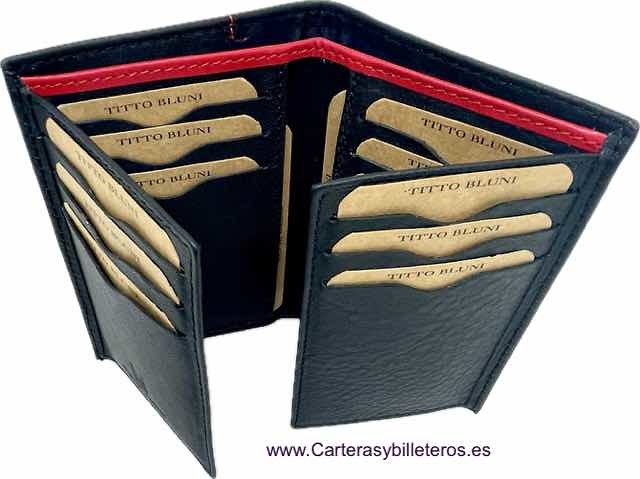 TITTO BLUNI PORTE-CARTES EN CUIR POUR HOMMES TITTO BLUNI POUR 16 CARTES AVEC DOUBLE PORTEFEUILLE 