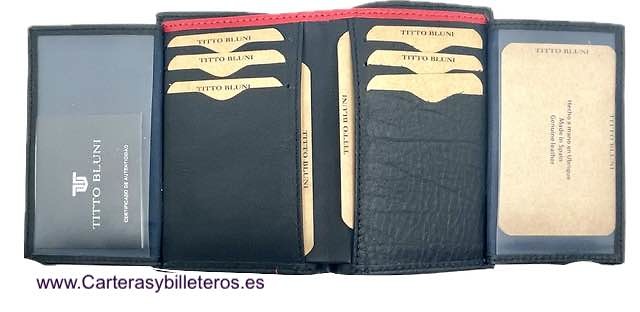 TITTO BLUNI PORTE-CARTES EN CUIR POUR HOMMES TITTO BLUNI POUR 16 CARTES AVEC DOUBLE PORTEFEUILLE 