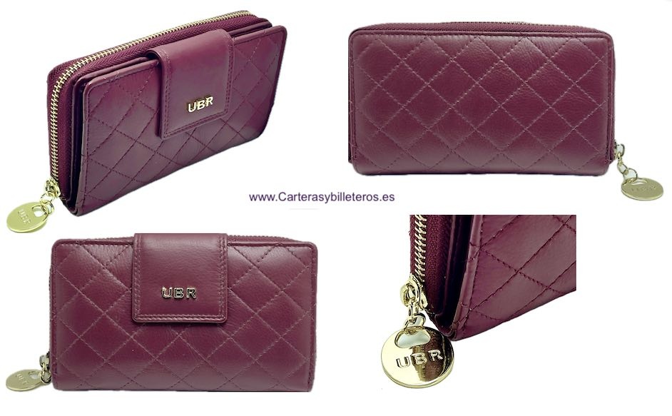 UBRIQUE PORTEFEUILLE EN CUIR POUR FEMME AVEC PORTE-MONNAIE ZIPPÉ DE COULEUR - 3 COULEURS- 