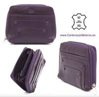 PORTE-CARTES EN CUIR VIOLET PORTE-MONNAIE EN CUIR VIOLET MARQUE LEYVA