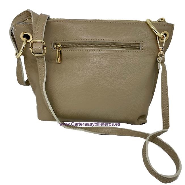 BORSA DA DONNA IN PELLE BEIGE CON FINITURE IN METALLO DORATO 