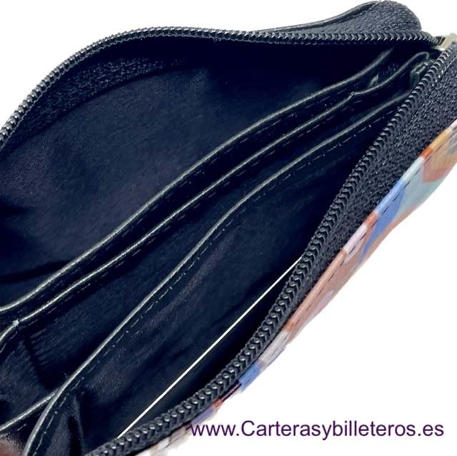 BORSA DA DONNA IN PELLE DIPINTA A TRE SCOMPARTI CON PITTURA CUBISTA 