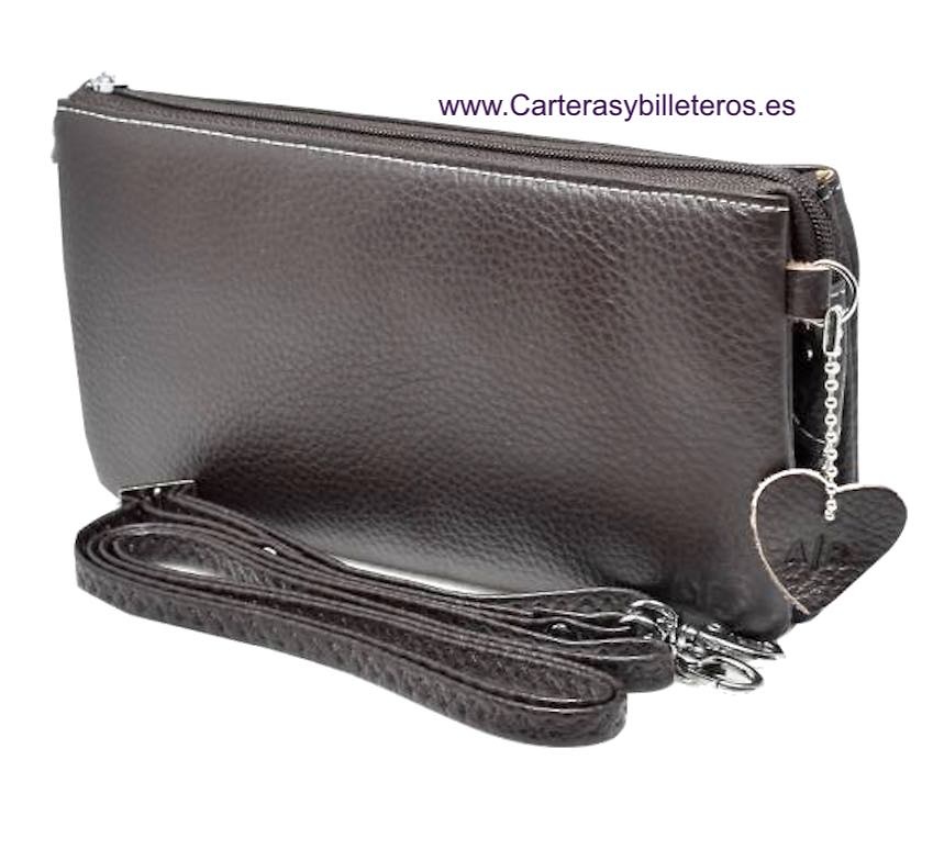 BOLSO DE PIEL QUE SE PUEDE USAR DE CARTERA DE MANO O LLEVAR CRUZADO -5 COLORES- MARRON 