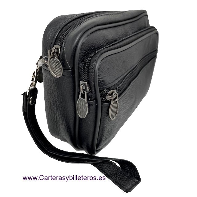 BORSA IN PELLE CON MANICO E QUATTRO TASCHE CON ZIP -2 MISURE - 