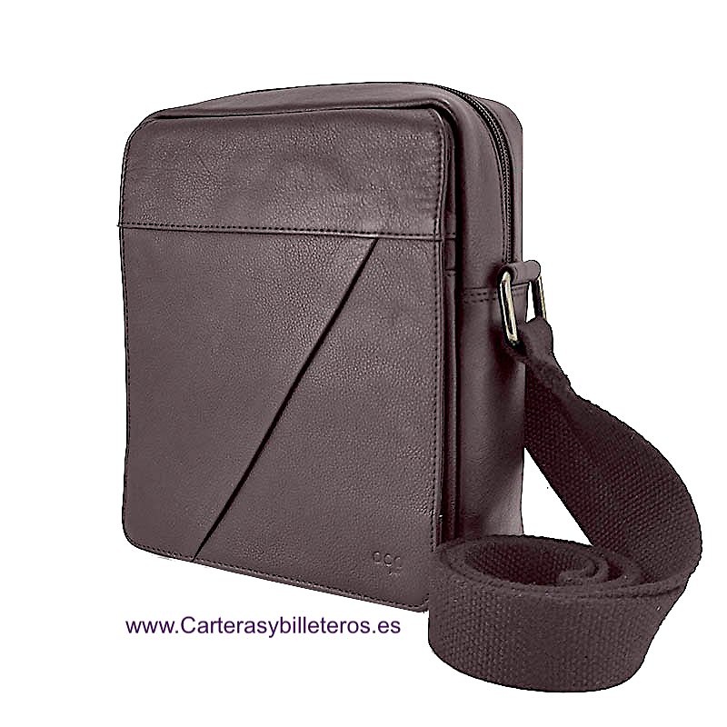 BOLSO BANDOLERA HOMBRE PIEL NAPA LUX MARCA ACQ CON SOLAPA Y BOLSILLOS MEDIANO MARRÓN OSCURO 