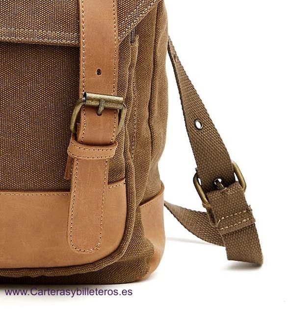 BORSA ZAINO IN TELA EXTRA RESISTENTE CON TASCHE E CINGHIE IN PELLE RINFORZATE E MANICI CON FIBBIE IN METALLO 