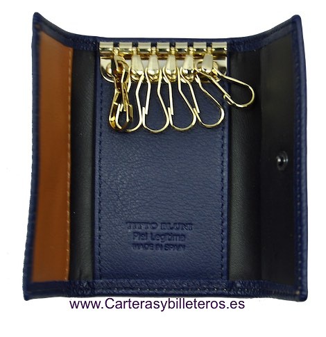 CATENA PORTACHIAVI IN PELLE BLU DI LUSSO 