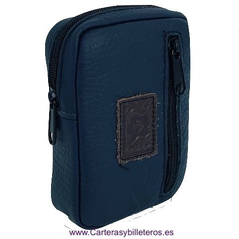 PITILLERA DE PIEL CON BOLSILLO FRONTAL + 40 COLORES -Recomendado- AZUL MARINO 