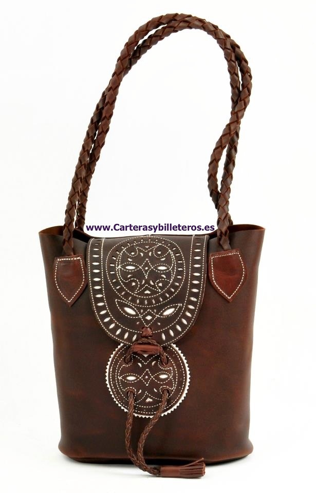 OILED BORSA IN PELLE CON DOPPIO FILAMENTO 