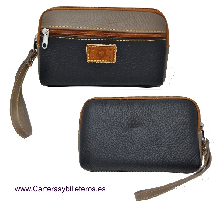 PELLE BORSA BORSA CON WRIST STRAP E POCKET 