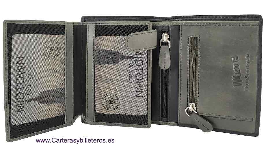 PORTA CARTE IN PELLE CON BORSA CON CERNIERA e sistema di sicurezza RFID 