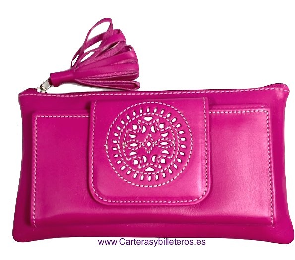 PORTAFOGLIO-BORSA DA DONNA CON DECORAZIONE SULLA CHIUSURA COLORE ROSA - 15 COLORI- 