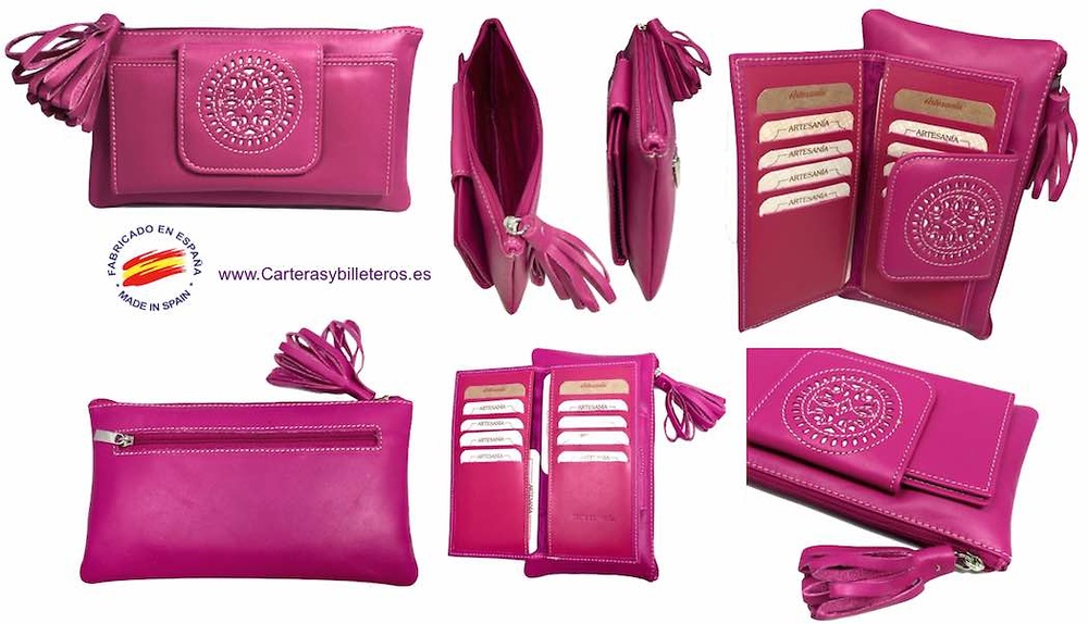 PORTAFOGLIO-BORSA DA DONNA CON DECORAZIONE SULLA CHIUSURA COLORE ROSA - 15 COLORI- 