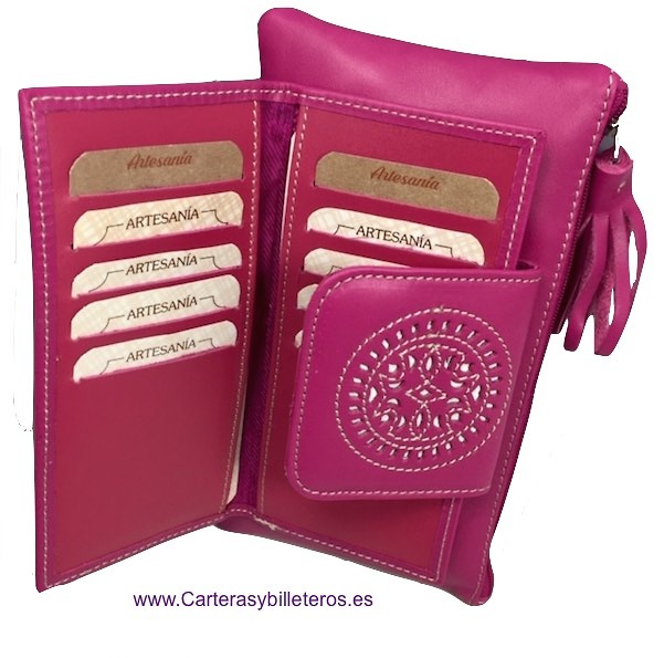 PORTAFOGLIO-BORSA DA DONNA CON DECORAZIONE SULLA CHIUSURA COLORE ROSA - 15 COLORI- 