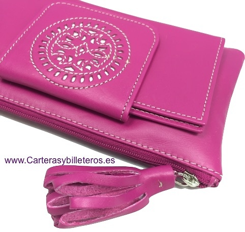 PORTAFOGLIO-BORSA DA DONNA CON DECORAZIONE SULLA CHIUSURA COLORE ROSA - 15 COLORI- 