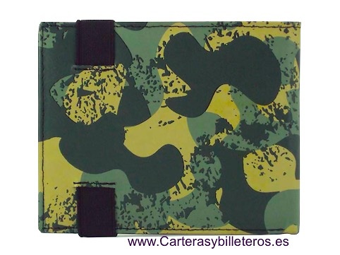 PORTAFOGLIO CAMOUFLAGE UOMO IN PELLE CHIUSURA ELASTICA 