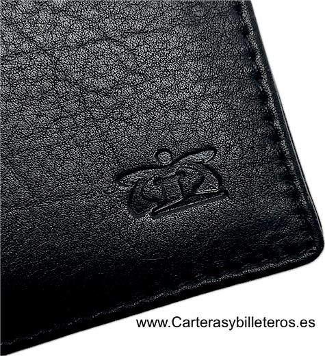 TARJETERO BILLETERA DE PIEL LUXURY CON PESPUNTEADO EXTERIOR NEGRO 