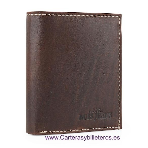 CARTERA HOMBRE LOIS DE CUERO ENCERADO LUXURY CON MONEDERO MARRÓN 