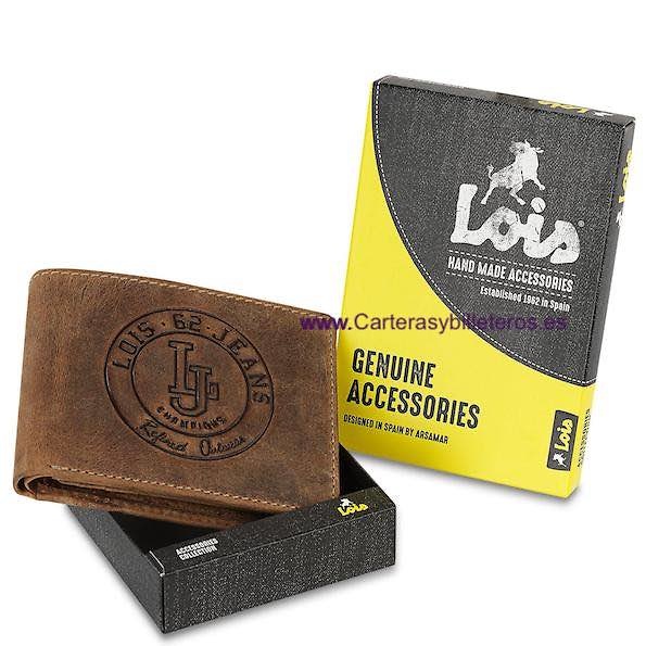 PORTAFOGLIO LOIS IN JEANS PELLE MUCCA CON MARCHIO INCISO E BORSA ESTERNA 