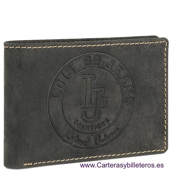 PORTAFOGLIO LOIS IN JEANS PELLE MUCCA CON MARCHIO INCISO E BORSA ESTERNA 