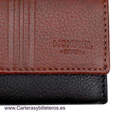 CARTERA PEQUEÑA CON BILLETERA MONEDERO PLEGADA MARRON EN SOLAPA 