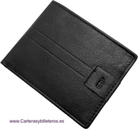 CARTERA DE PIEL PEQUEÑA PARA HOMBRE CON BILLETERO Y MONEDERO Y TARJETERO DE ALA NEGRO 