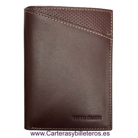 CARTERA TARJETERO HOMBRE TITTO BLUNI PIEL LUXURY 16 TARJETAS GRAPHITEC BRANDY 