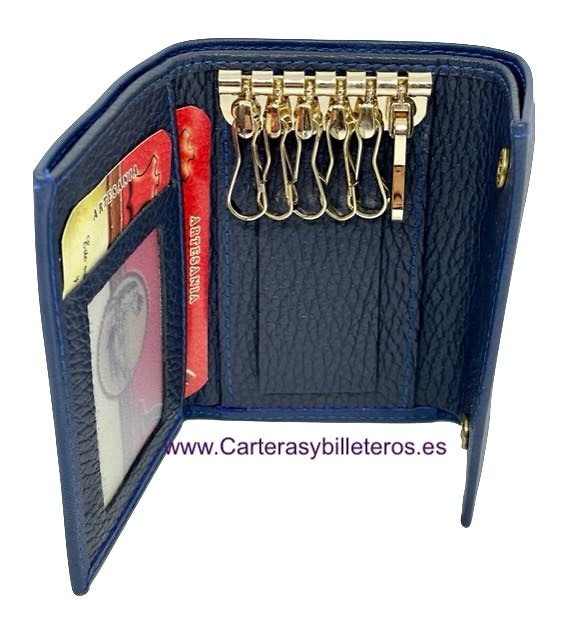 PORTE-CHIAVE CON PORTAMONETE IN PELLE DE LUSSO CON 6 GANCI MULTI-SERVIZI 