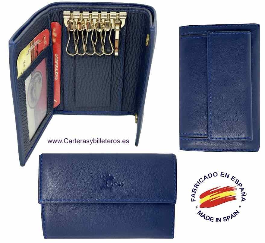 PORTE-CHIAVE CON PORTAMONETE IN PELLE DE LUSSO CON 6 GANCI MULTI-SERVIZI 