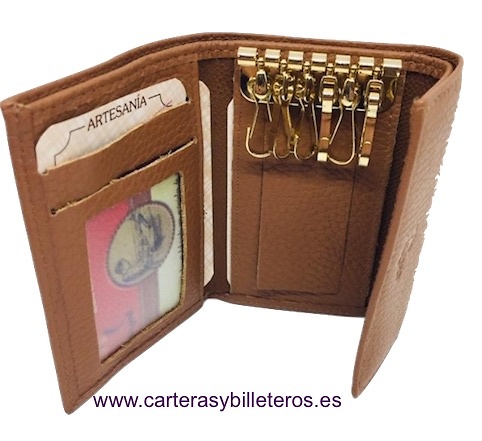 PORTE-CHIAVE CON PORTAMONETE IN PELLE DE LUSSO CON 6 GANCI MULTI-SERVIZI 