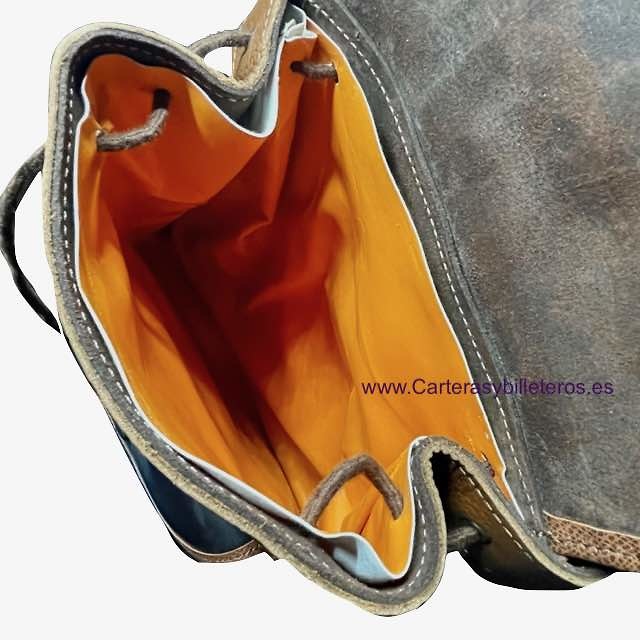 ZAINO BORSA IN PELLE CERATA E PELLE CON FODERA INTERNA IMPERMEABILE 