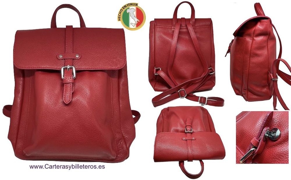 ZAINO DA DONNA IN PELLE ROSSO MADE IN ITALY CON TASCHE 