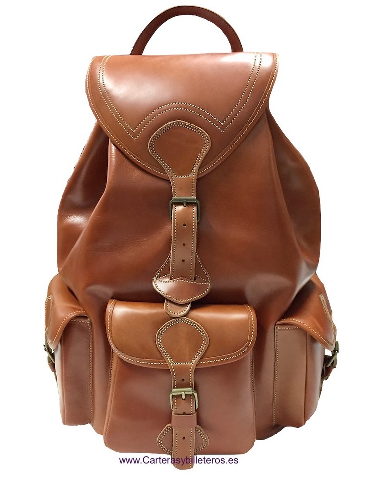 ZAINO IN PELLE LUSSO MOLTO GRANDE CON 4 TASCHE MADE IN SPAIN ARTIGIANALE E CINTURE DI BLOCCAGGIO IN TASCHE 